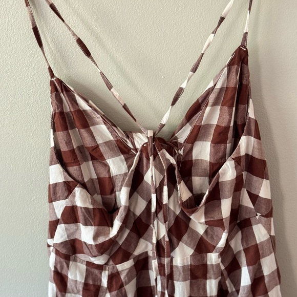 Free people via gingham plaid dress nwt large brown cotton boho festival - Picture 8 of 9